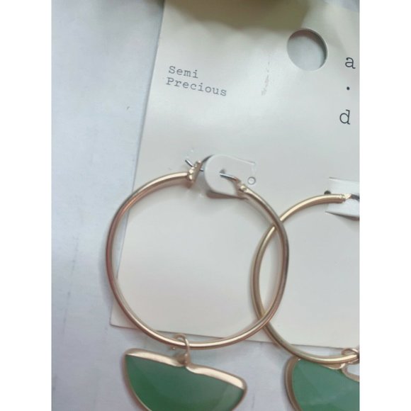 Semi-Precious Stone Aventurine Malachite Glass Drop Hoop Earrings Green … - Picture 2 of 4
